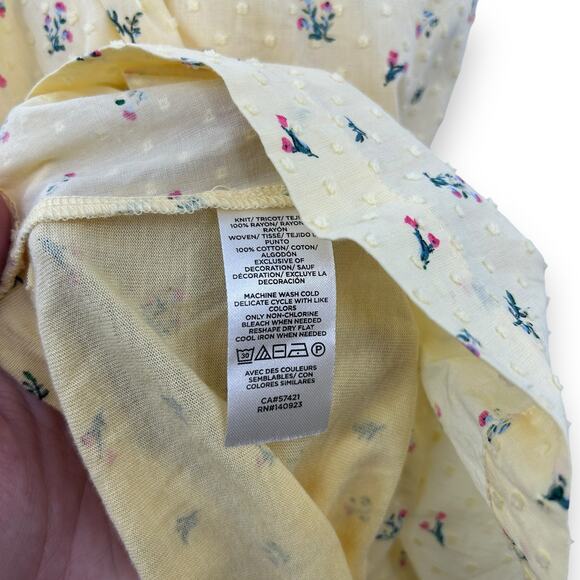 Ann Taylor Loft Light Yellow Ditsy Floral Top Size Small Cottage Fairy Swiss Dot - Picture 9 of 9